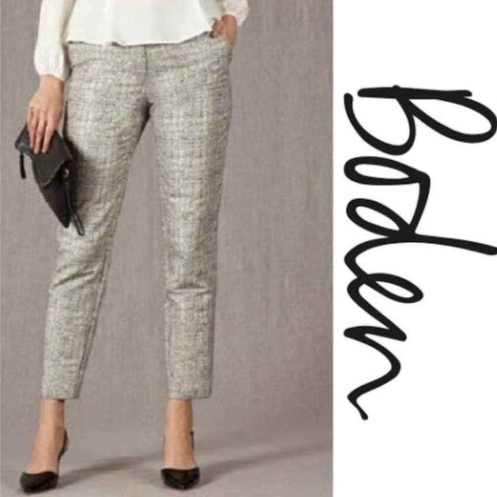 NWOT BODEN WOMEN'S METALLIC SILVER BISTRO CROP TROUSERS PANTS WM329